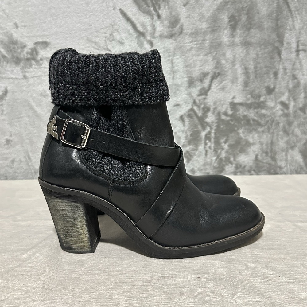 Emporio Armani Leather Ankle Boots Strappy Harness Womens 40 / US 9 Black Grunge
